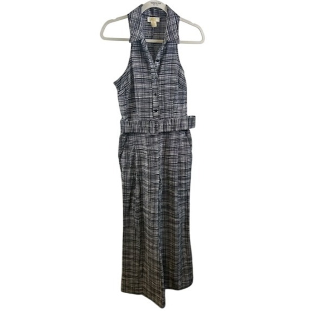 Maeve Anthropologie Plaid‎ Jumpsuit Women's Sleeveless Wide Leg Size 4